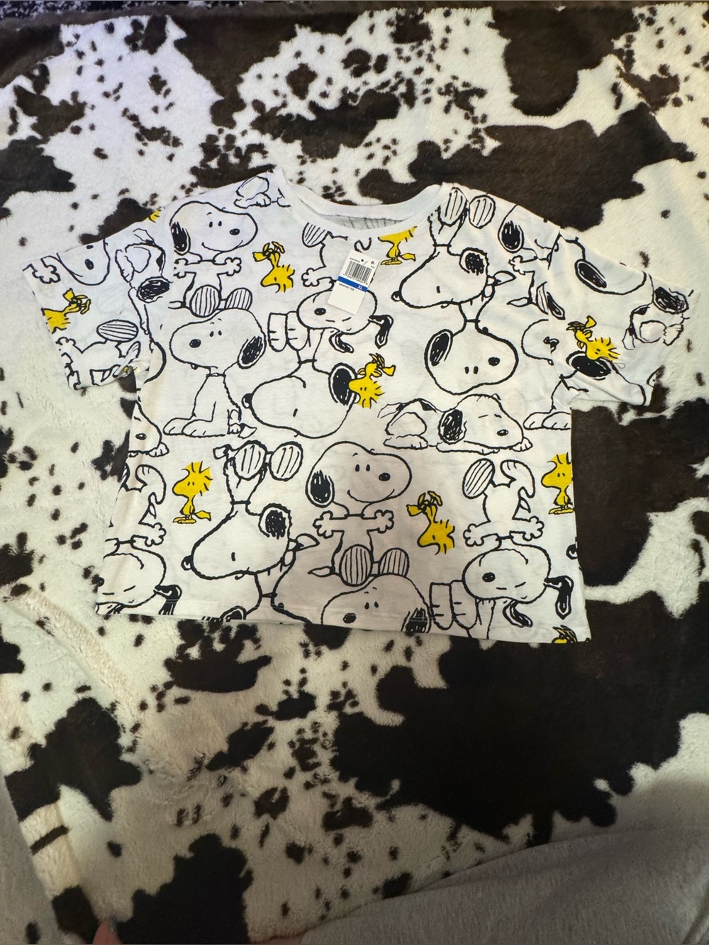 Love Tribe White Snoopy & Woodstock Graphic Short Sleeve Tee